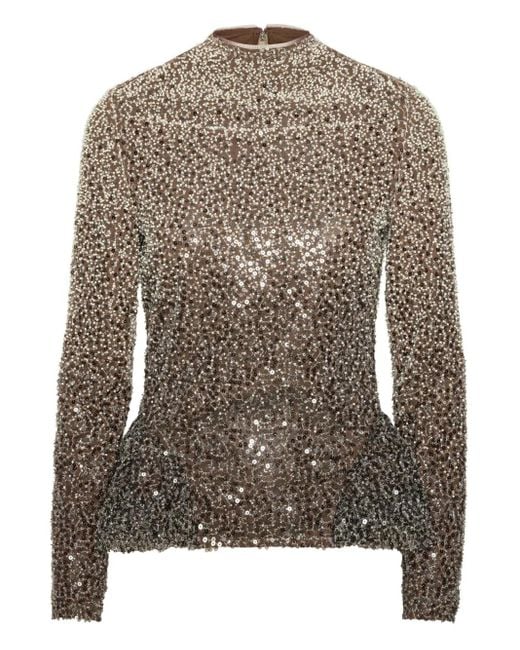 ROTATE BIRGER CHRISTENSEN Peplum Top Met Kralen in het Brown