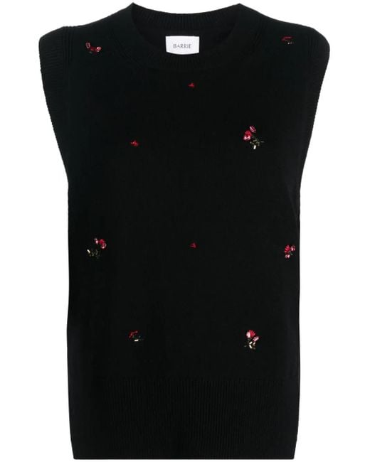 Barrie Black Floral-Embroidery Cashmere Jumper