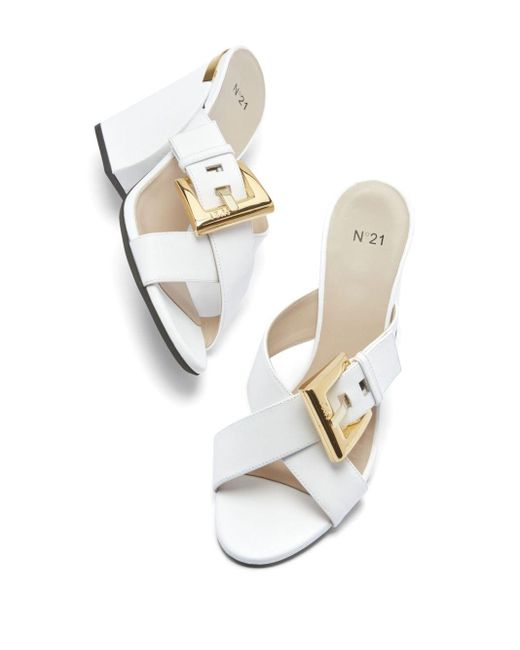N°21 White Logo-plaque 100mm Crossover Mules