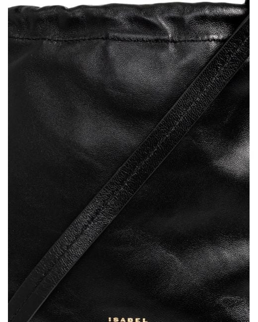 Isabel Marant Black Mini Silven Drawstring Leather Bucket Bag