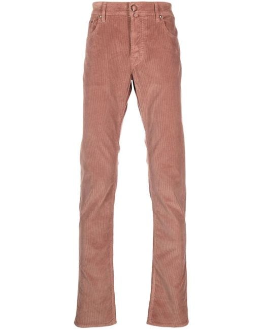 Jacob Cohen Red Mid-Rise Slim-Fit Corduroy Trousers for men