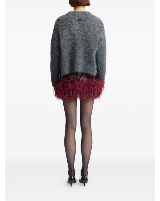 16Arlington Purple Giaci Feather-Trim Mini Skirt
