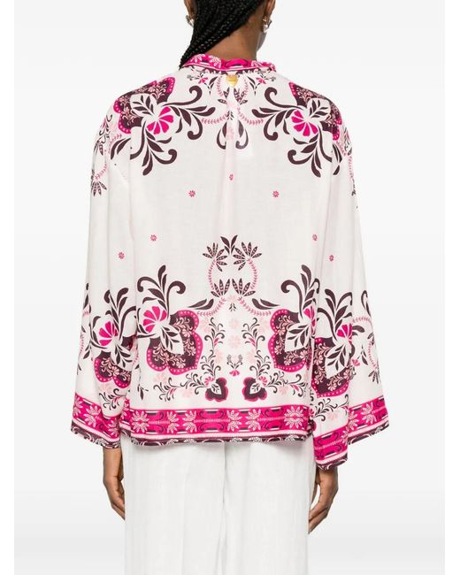 Twinset Pink Floral-Print Tie-Fastening Blouse