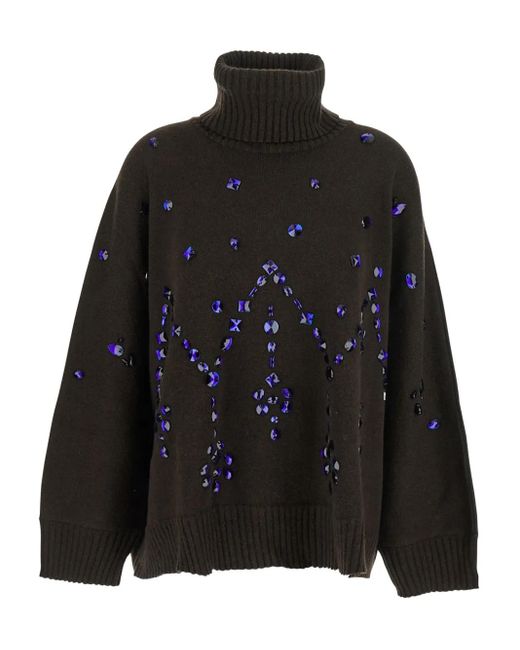 Alberta Ferretti Black Crystal-Embellished Turtleneck Sweater