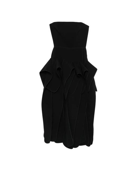 Maticevski Black Strapless Ruffled Midi Dress