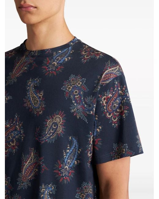 Etro Blue Printed Cotton T-Shirt for men