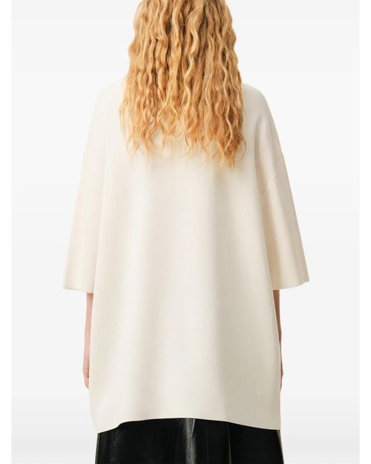 AMI White Wool Short Sleeves V Neck Sweater
