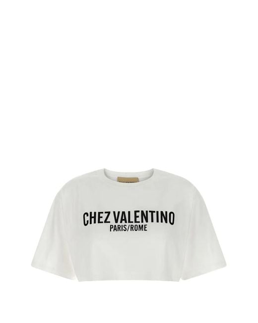 Valentino Garavani White Cropped Print T-Shirt