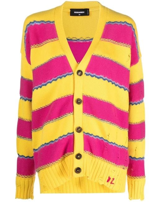 Cárdigan A Rayas Con Cuello En V DSquared² de color Pink