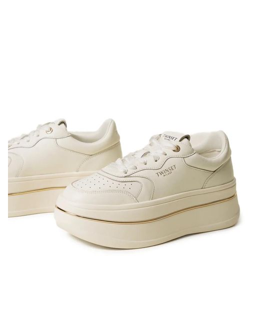 Twinset White Flatform Leather Sneakers