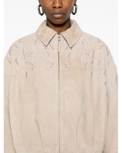 S.W.O.R.D Natural Embellished Bomber Jacket