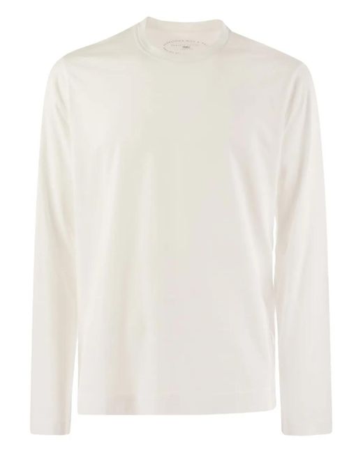 Fedeli White Long-Sleeve Crew-Neck T-Shirt for men