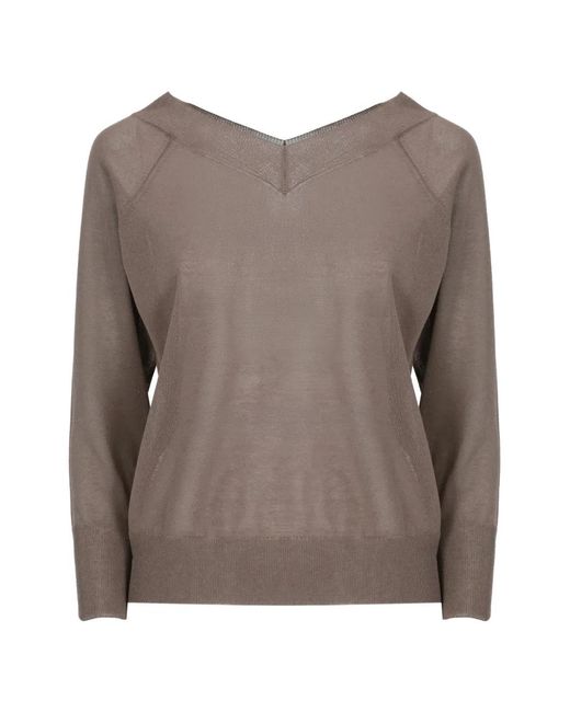 Marella Brown V-Neck Raglan-Sleeved Sweater