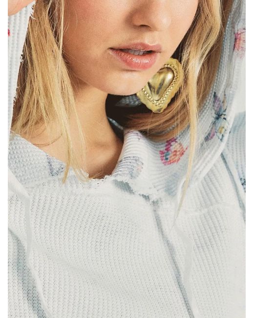 LoveShackFancy Gray Ruffled-Detail Butterfly-Print Hoodie