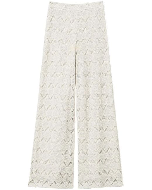 Twinset White Macramé Palazzo Trousers