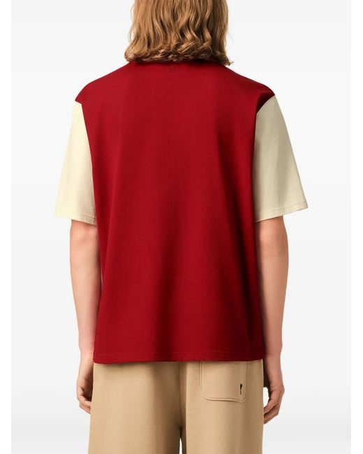 AMI Red Cotton T-Shirt With Embroidery