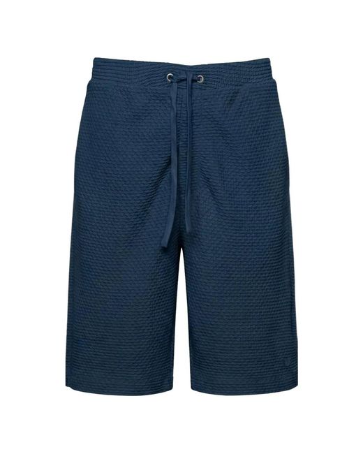 Emporio Armani Blue Seersucker-Textured Drawstring Shorts for men