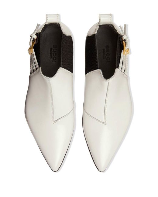 Gucci White Men's Quebec Point-toe Buckle-strap Ankle Boots