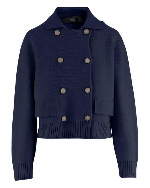 arch4 Blue Double-Breasted Cashmere Knit Jacket
