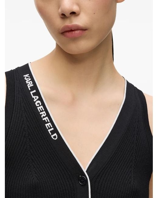 Karl Lagerfeld Black Logo-Detail V-Neck Knit Top