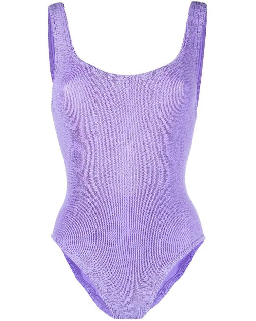 Hunza G Purple Square-neck Ribbed Swimsuit