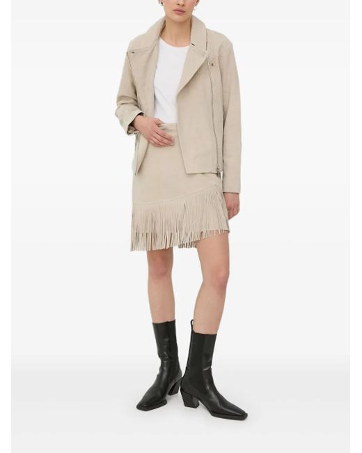 Bruuns Bazaar Suède Leren Jack Met Asymmetrische Rits in het Natural