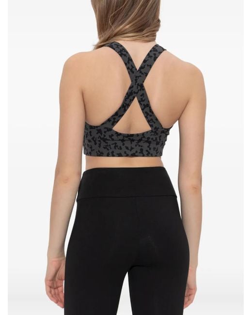 EA7 Black Cross-back leopard-print top