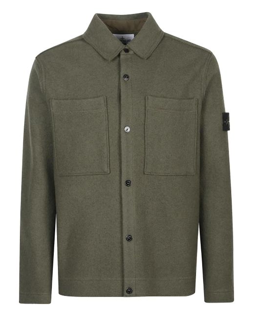 Stone Island Green Patch-Pocket Wool Shirt Jacket for men