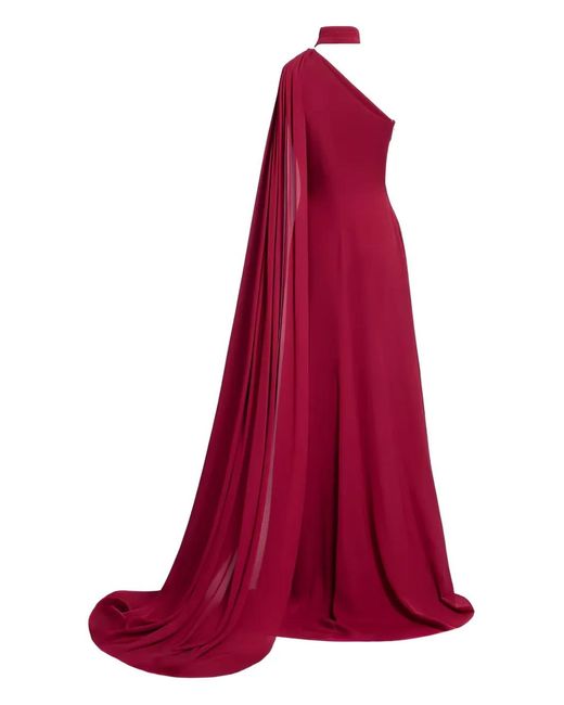 Elie Saab Red One-Shoulder Scarf Maxi Dress