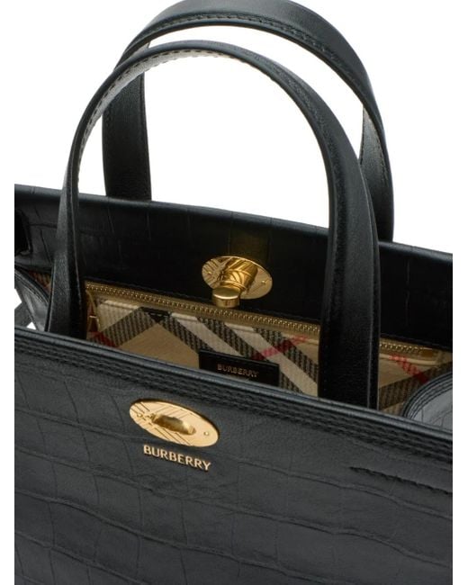 Burberry Black Cotswolds Crocodile-Effect Mini Tote Bag