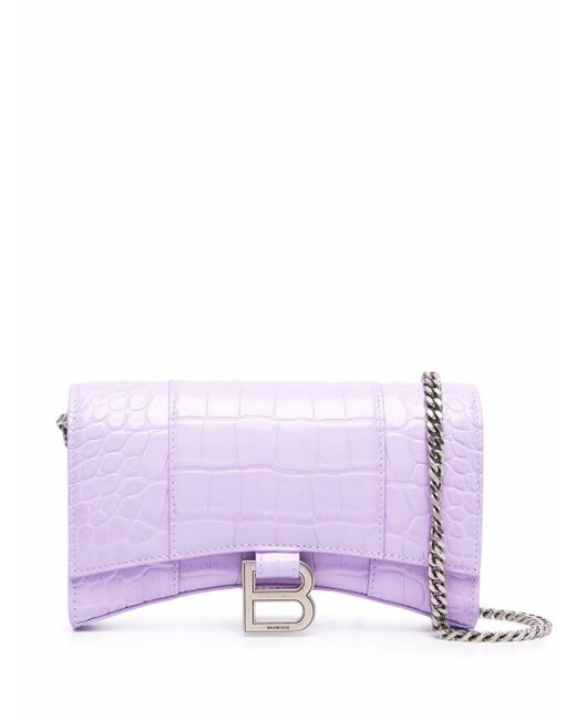 Balenciaga Leather Hourglass Logo Shoulder Bag in Purple Lyst