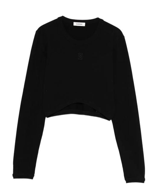 Sandro Black Embroidered Cropped Top