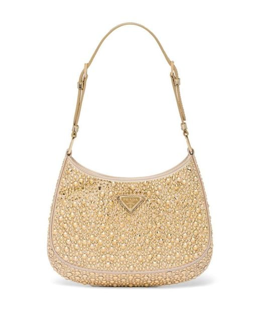 Prada Cleo Crystalembellished Shoulder Bag in Natural Lyst