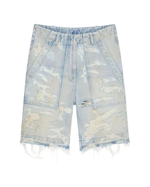 Givenchy Blue Distressed-Details Denim Shorts