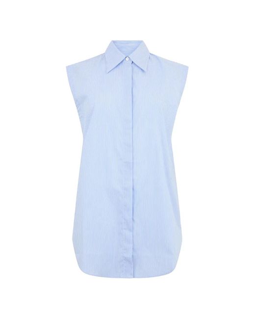 Moorer Blue Striped Sleeveless Shirt