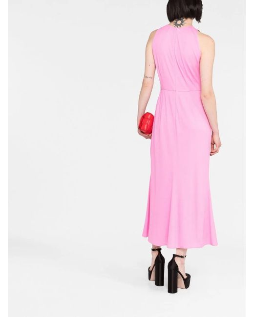Vestido Largo Con Logo Triangular Prada de color Pink