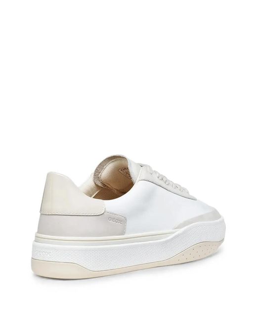 Geox White Dynamia Panelled Leather Sneakers