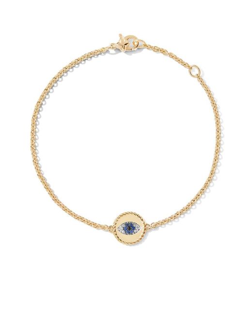 David Yurman White 18kt Yellow Gold Cable Collectibles Evil Eye Sapphire And Diamond Bracelet