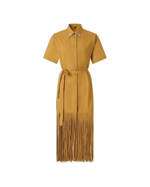 Pinko Long Shirt Dress With Fringing And Metallic Details