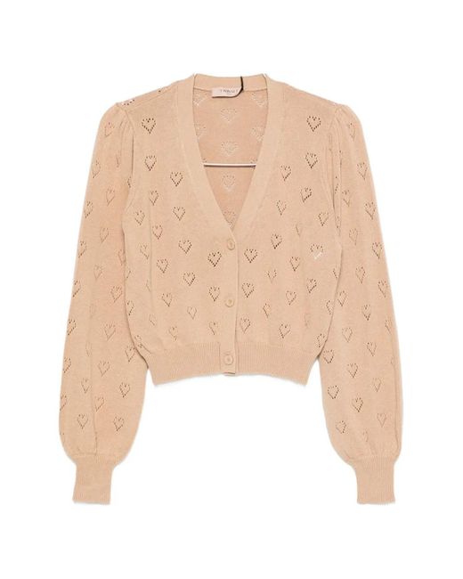 Twinset Natural Pointelle-Knit Heart-Motif Cardigan
