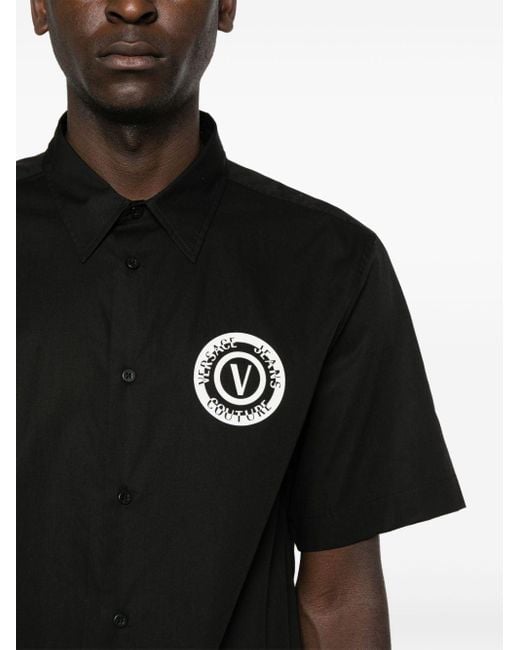 メンズ Versace V-emblem コットン シャツ Black