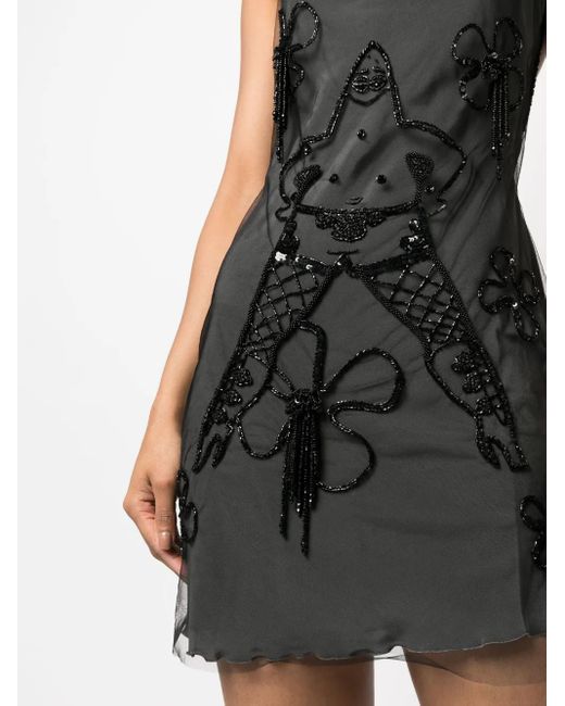 Gcds Black Patrick-Embellished Tulle Mini Dress