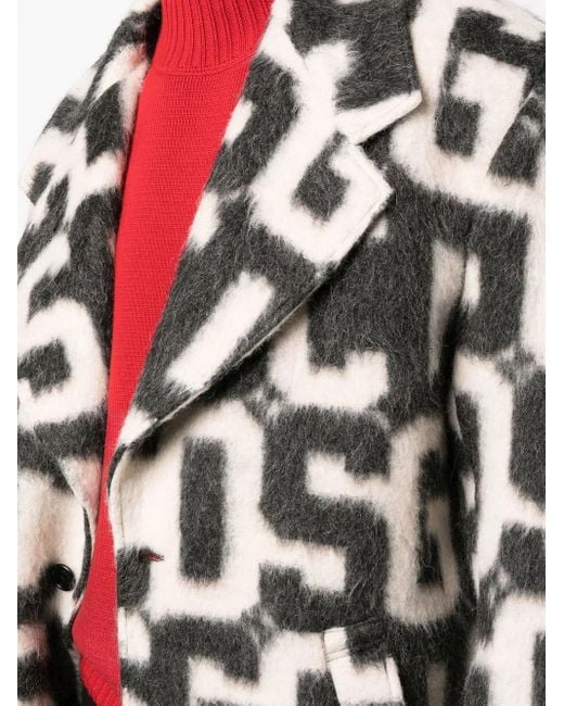 Gcds Black Monogram-Print Single-Breasted Coat for men