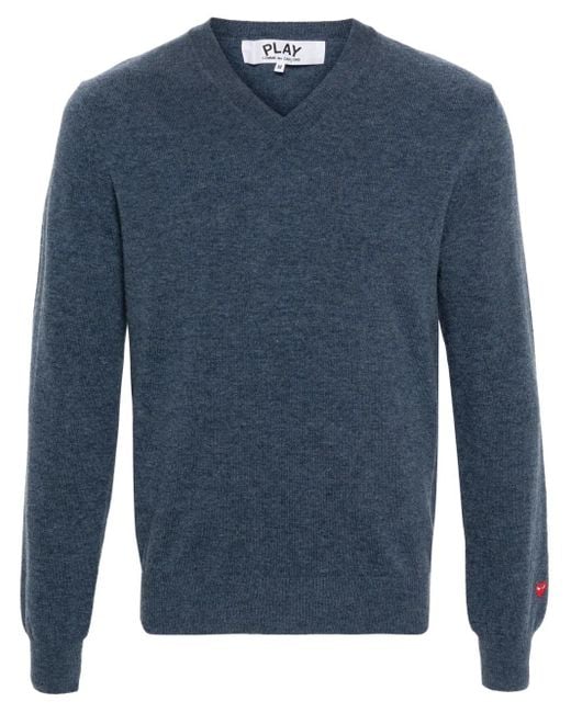 COMME DES GARÇONS PLAY Blue Logo-Appliqué Wool Jumper for men