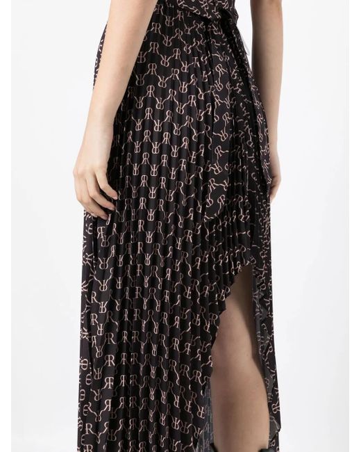 ROKH Black Monogram-Print Asymmetric Skirt
