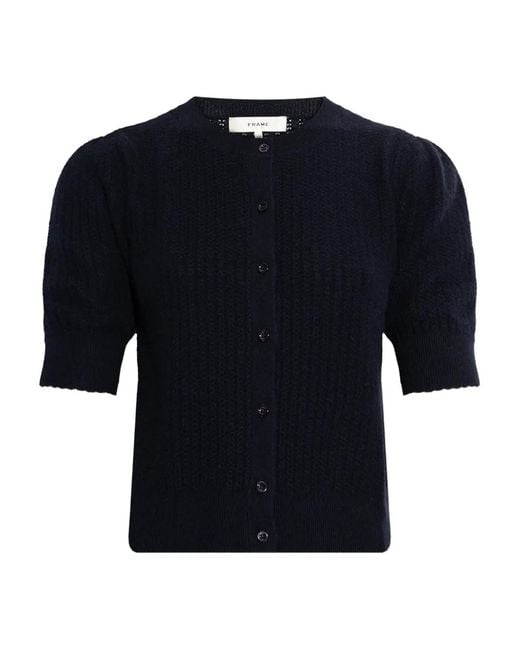 FRAME Blue Puff-Sleeve Button Cardigan