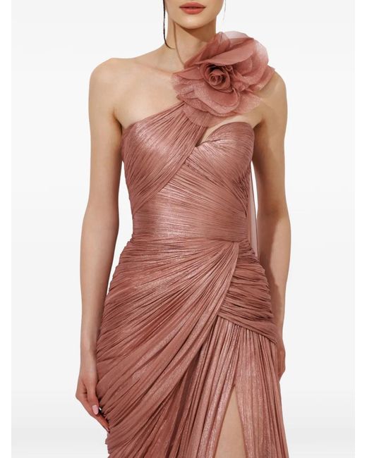 IRIS SERBAN Red One-Shoulder Floral-Detail Maxi Dress