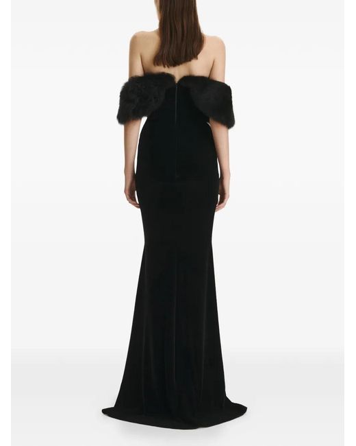 Vestiaire d'un Oiseau Libre Black Abendkleid Aus Samt Mit Faux Fur
