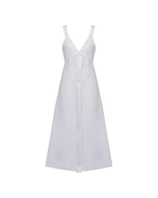 120% Lino White Sequin-Embellished Sleeveless Midi Dress