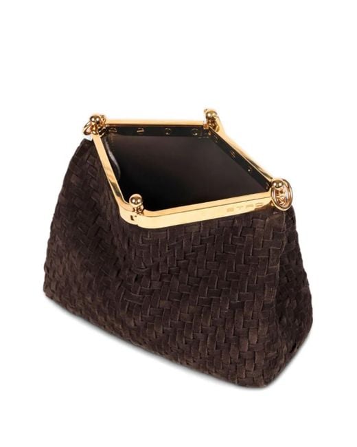 Etro Black Kleine Schultertasche aus gewebtem Wildleder